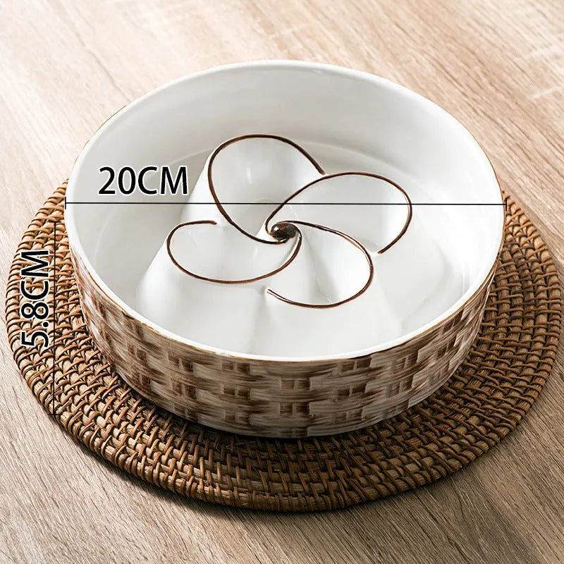 Ceramic slow feeder dog bowl for medium large dogs in blue non-slip anti-choking design