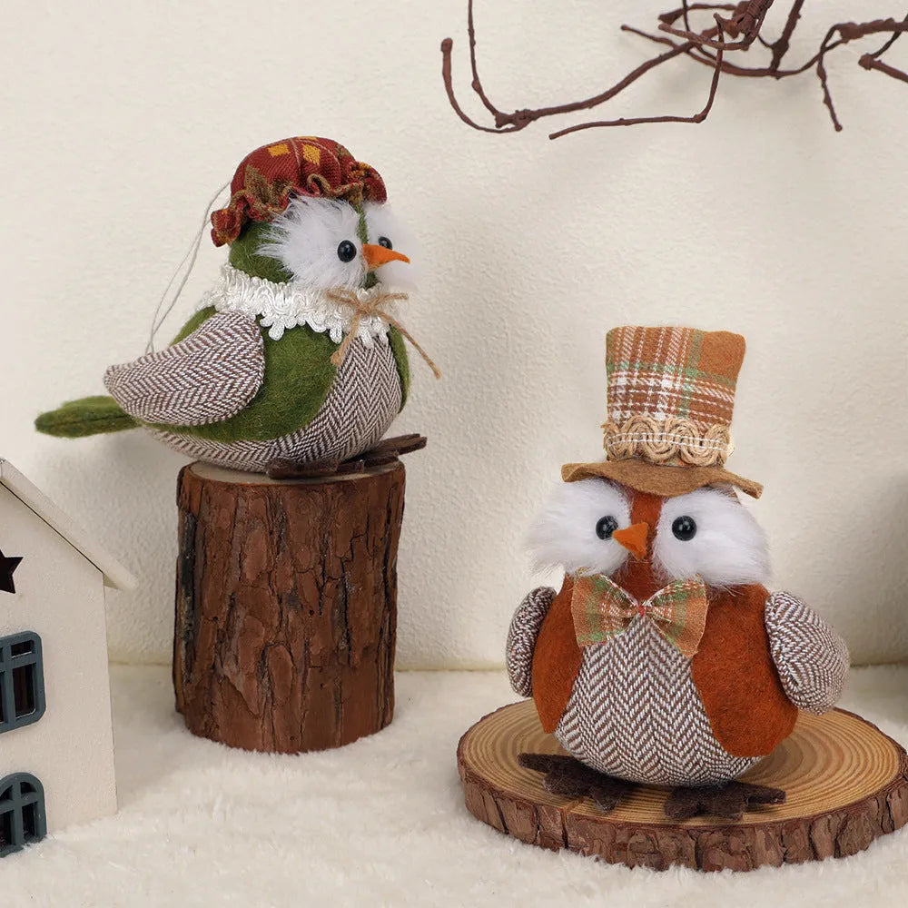 Green and orange polyester cloth owl harvest bird pendant ornament for Thanksgiving decoration.