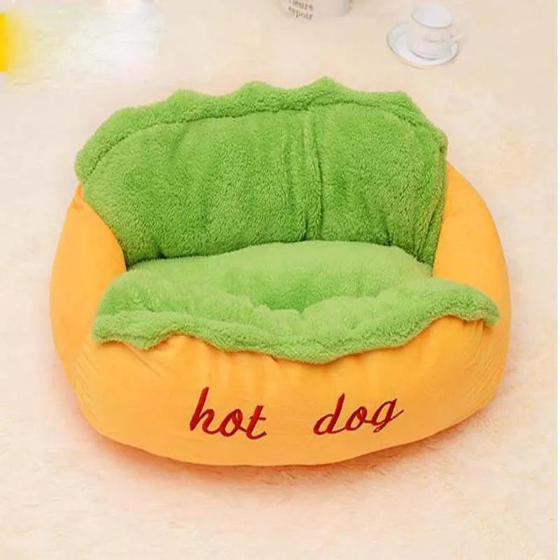 Hot dog bed pet winter bed with soft flannelette surface and removable cover in multiple sizes