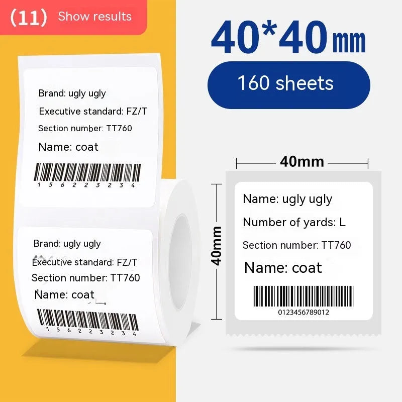 Roll of white 40x40mm four-proof thermal synthetic paper adhesive labels for retail pricing.