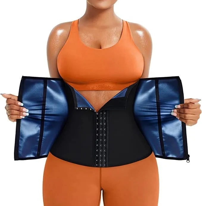 Neoprene sports waist shaping belly belt showing adjustable abdomen contraction design in blue colour