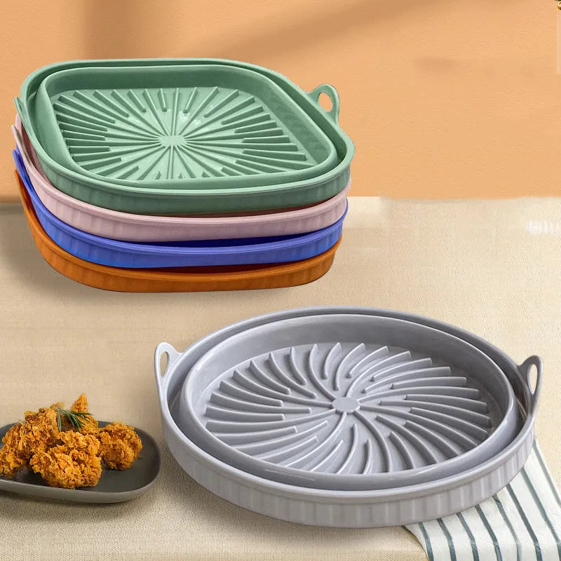 Silicone air fryer liner in round shape grey colour non-stick reusable mat
