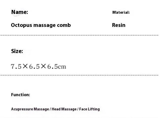 Pink octopus-shaped natural resin massage comb for periocular meridian, shown with its storage bag.