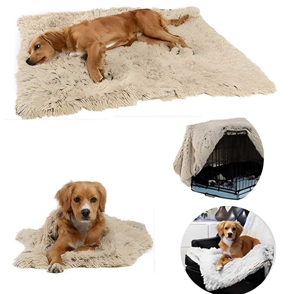 Soft wool-polyester long plush pet dog blanket in Dark Gray, available in three sizes