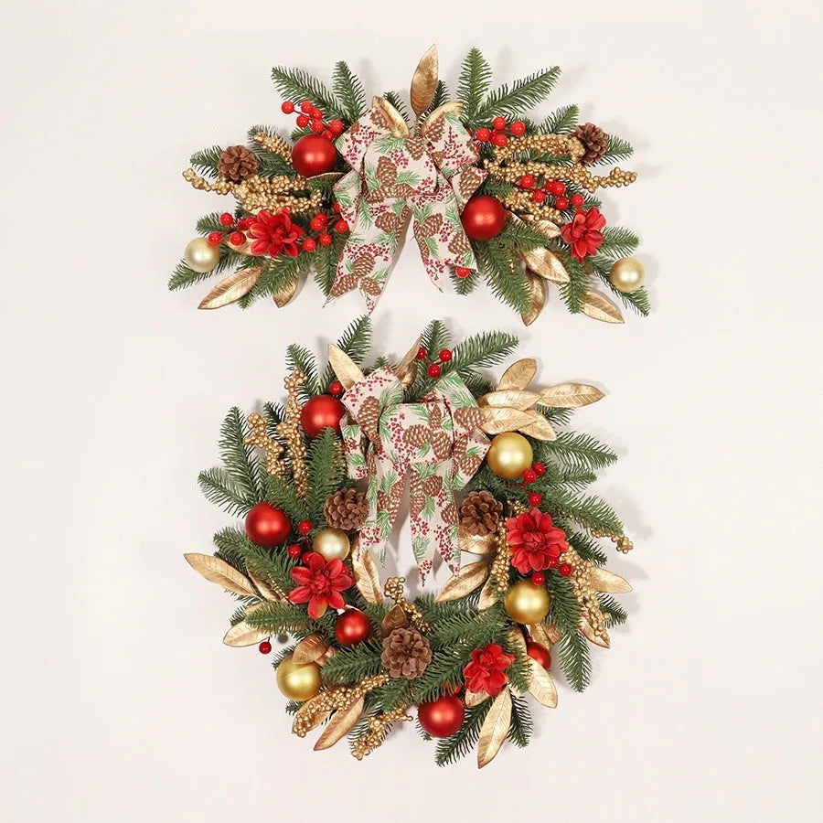 Christmas garland with upside-down plastic ornaments in American country style for wall hanging