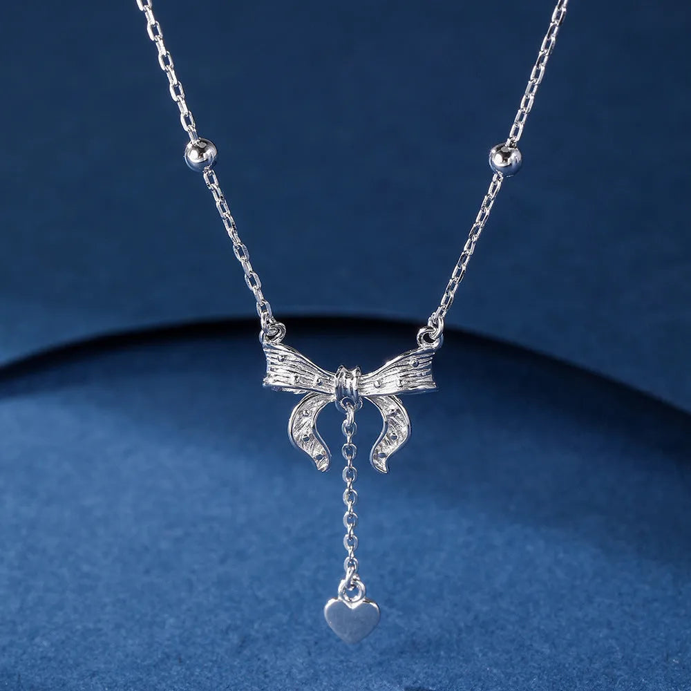 Women's 925 silver butterfly heart clavicle necklace with adjustable 40-45cm O-ring chain