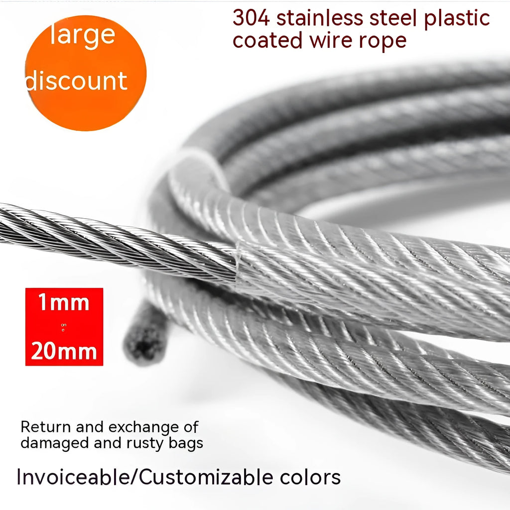 304 stainless steel invisible anti-theft security wire coil showing flexible coated rope construction