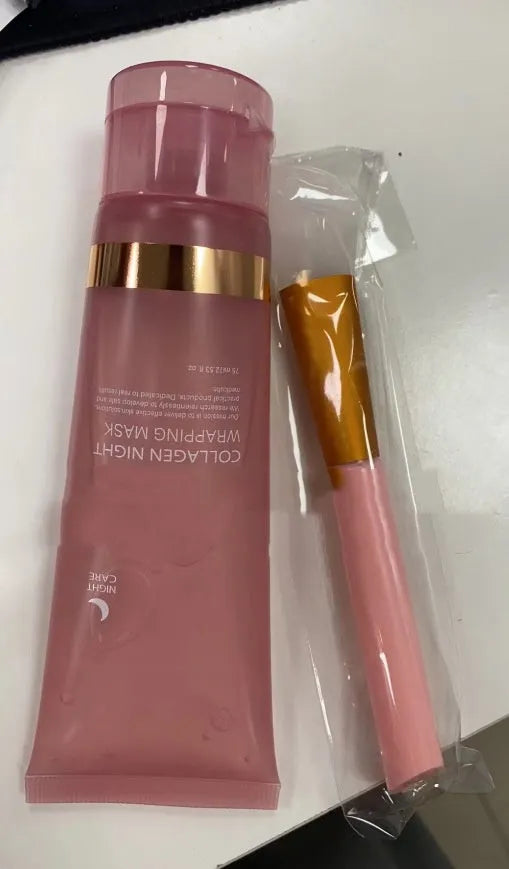 75ml bottle of collagen overnight face mask with application brush for firming and hydrating skin care