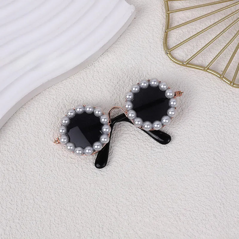 Cat and dog pearl rimmed round sunglasses in five colours black blue coffee orange purple with two sizes 8cm and 11cm