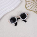 Cat and dog pearl rimmed round sunglasses in five colours black blue coffee orange purple with two sizes 8cm and 11cm