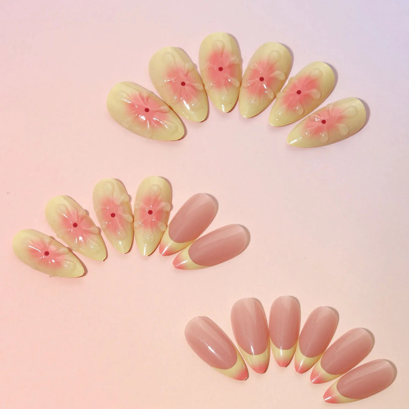 Simple fake nails set with 3D cartoon flower patterns and detachable plastic covers in colour TY-318