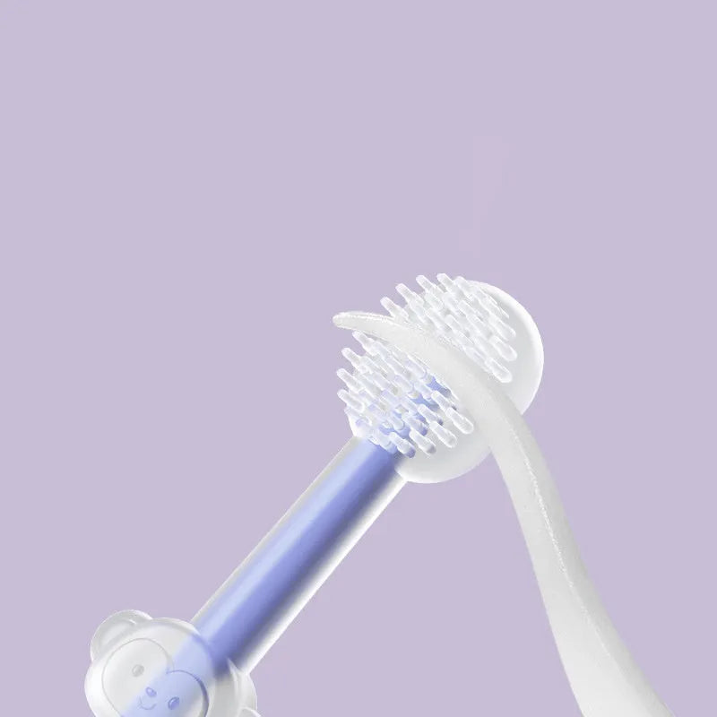 Soft silicone pet toothbrush for dogs and cats in blue, green, and purple colours.