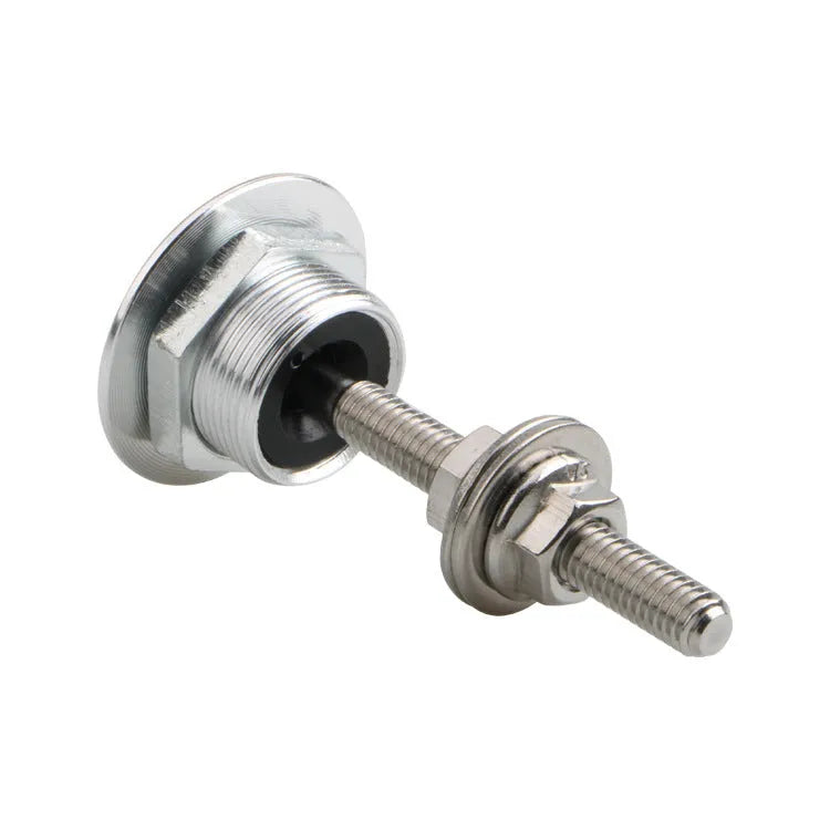 30mm aluminium alloy vehicle cover lock in silver, black, gold, blue, and red colours next to a 55mm mounting screw.