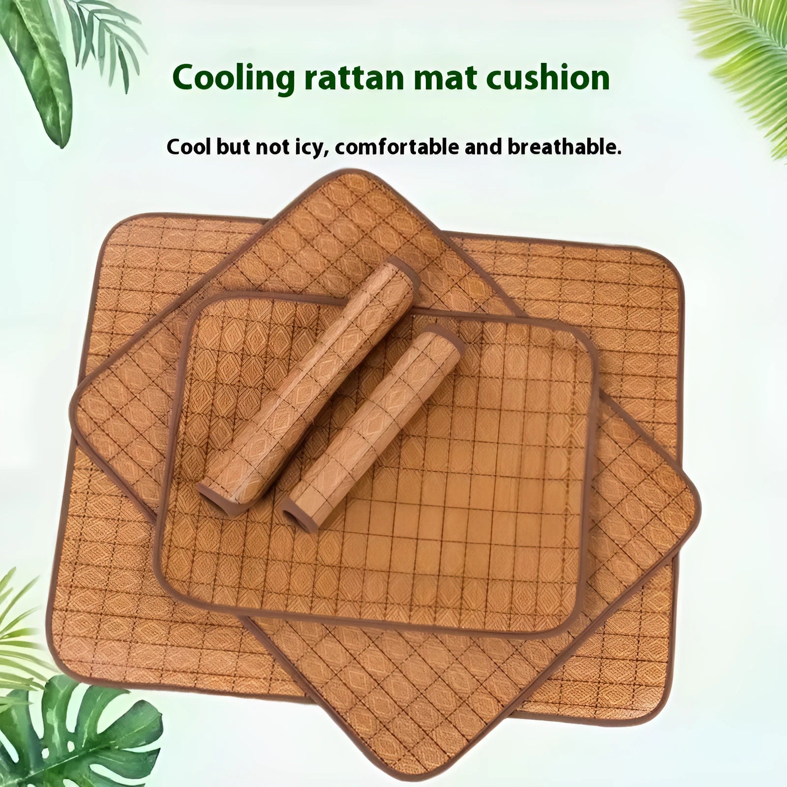 Brown rattan cooling mat for dogs in various sizes for summer use