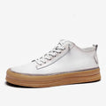 Men's black leather casual lace-up shoes with a round toe and flat rubber sole.
