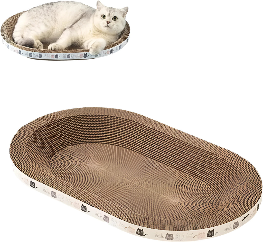 Oval cat scratch bed cardboard cat scratcher 2 in 1 lounger bowl nest for indoor cats, available in four sizes