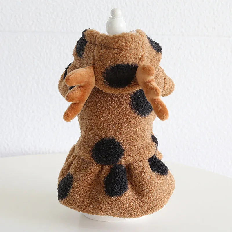 Polka dot elk couple print pet clothing for dogs and cats in four-leg and skirt style options