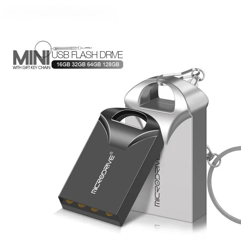 Compact metal USB flash drive in black and silver showing scale with dimensions 23x12x8mm