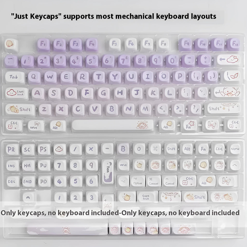 PBT gradient purple keycap set with cartoon rabbit design for mechanical keyboards