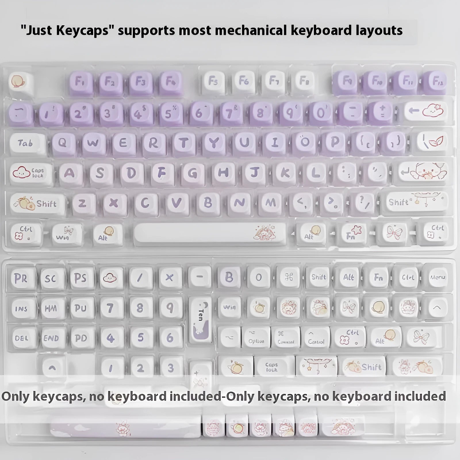 PBT gradient purple keycap set with cartoon rabbit design for mechanical keyboards