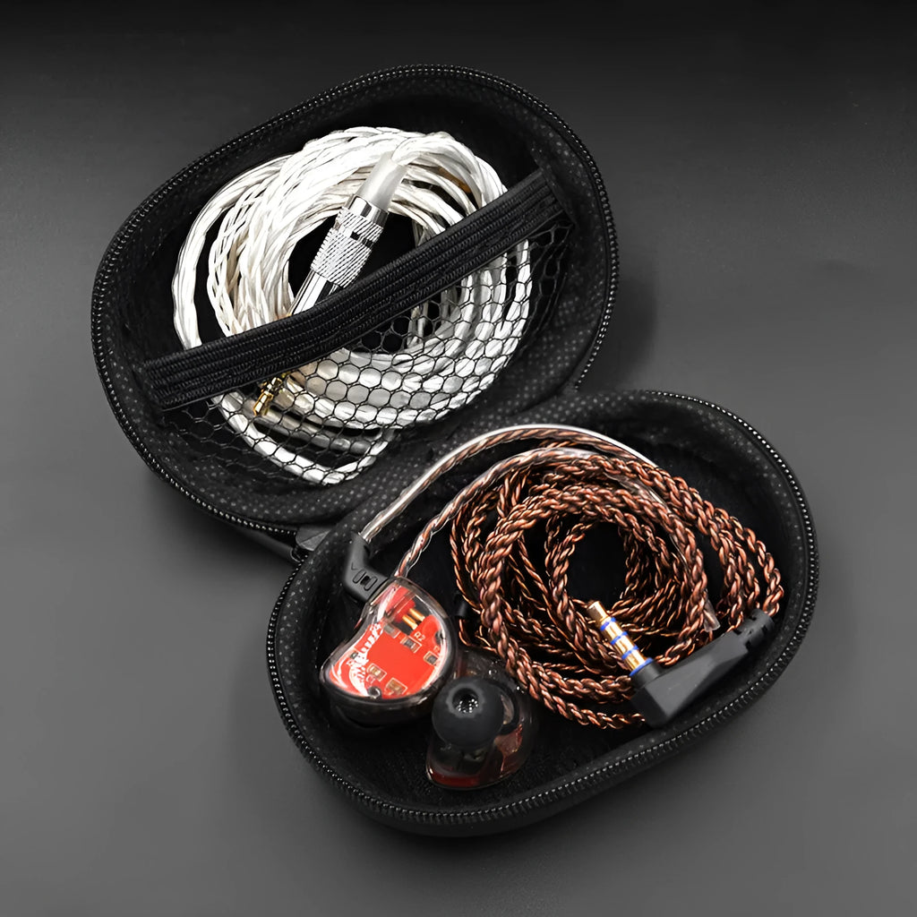 Oval black leather earphone storage bag for EDX PRO and ZEX
