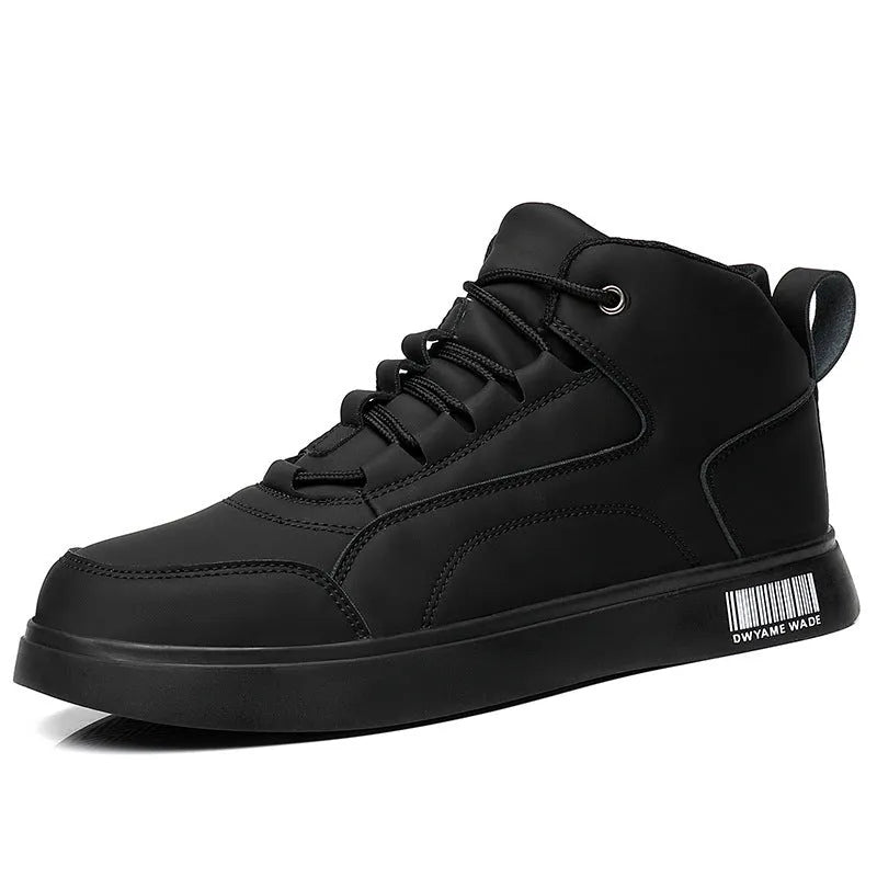 Men's white mid-top casual sports shoes with lace-up front and flat rubber sole.