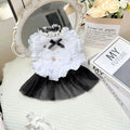 White princess-style gauze skirt for small dogs on a mannequin showing the full length