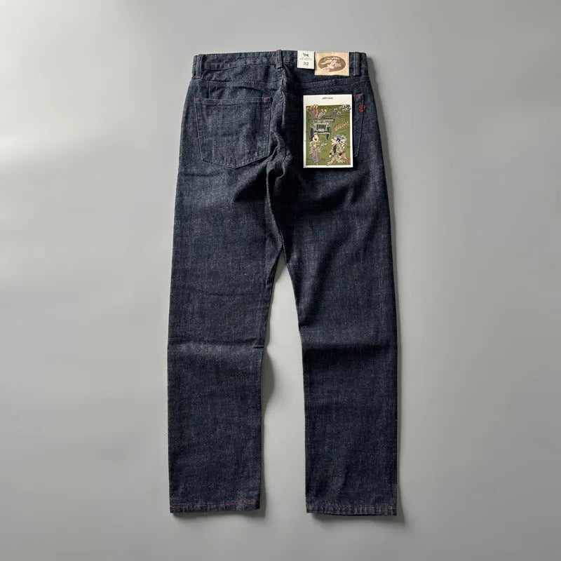 Men's straight leg denim jeans in primary colour with American retro styling
