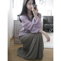 Purple women's blouse with hollow out detailing and princess sleeves made from lightweight ice silk fabric