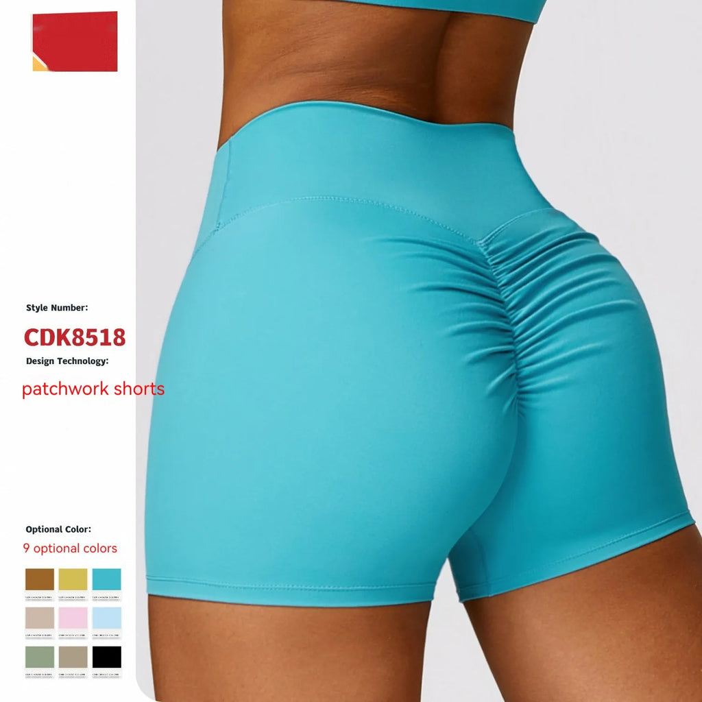 High waist yoga shorts in Advanced Black colour with belly-contracting and peach hip lifting design