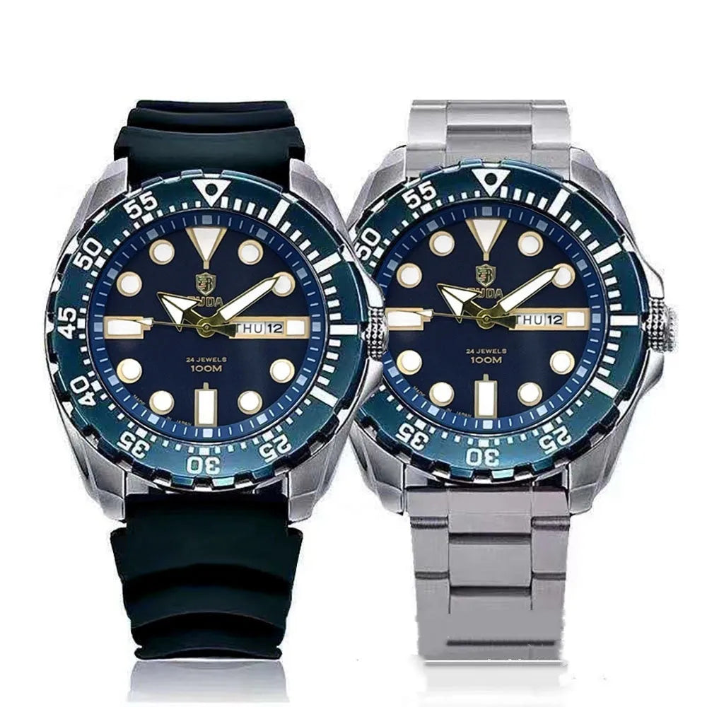 Waterproof luminous quartz business mens watch blue dial steel strip sport style 15mm thickness