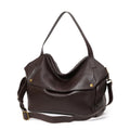 Brown genuine leather women's shoulder bag with horizontal square shape and interior zippered pocket