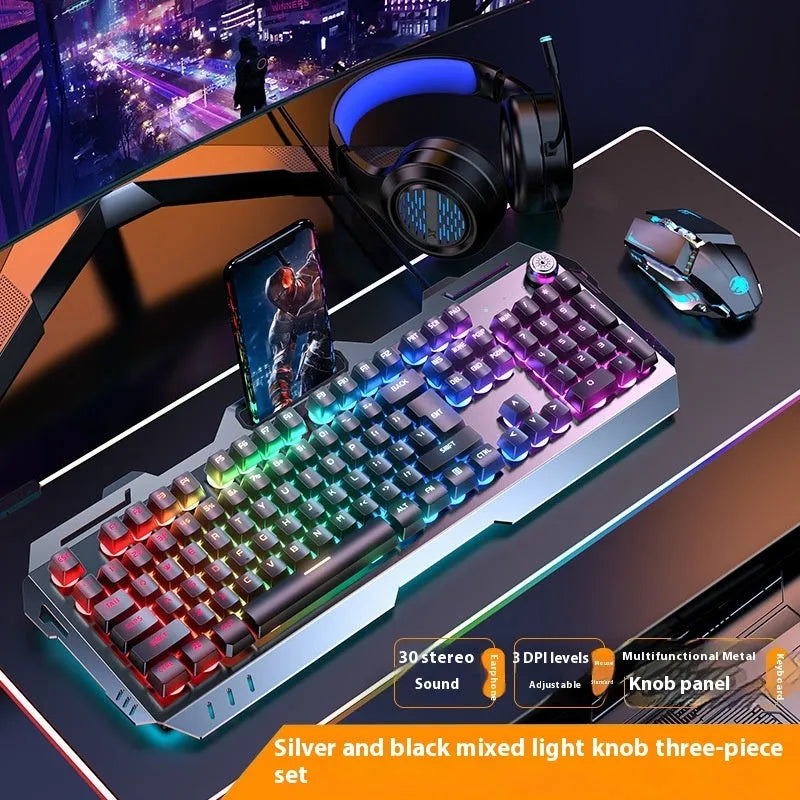 Mechanical keyboard with aluminium alloy frame, volume knob, rainbow backlight, full-size layout