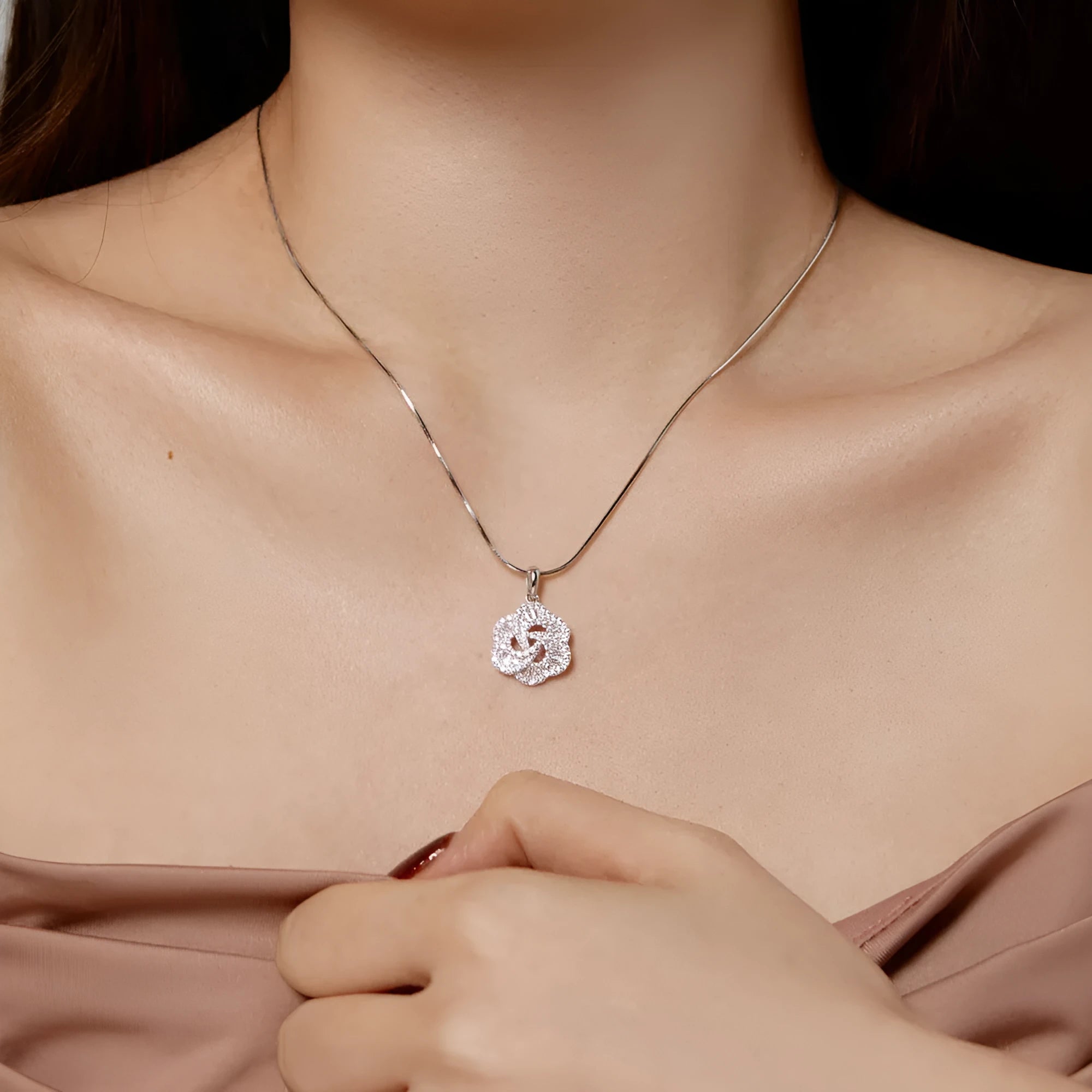 925 silver rose pendant necklace electroplated finish for women