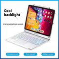 Miaocontrol Bluetooth keyboard with rotating hinge holding an iPad tablet