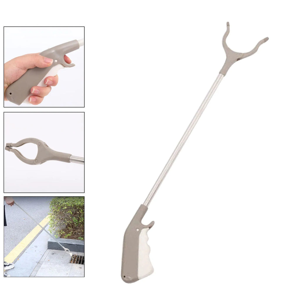 Stainless steel grabber tool with non-slip chuck and push-type handle for bending-free pickup