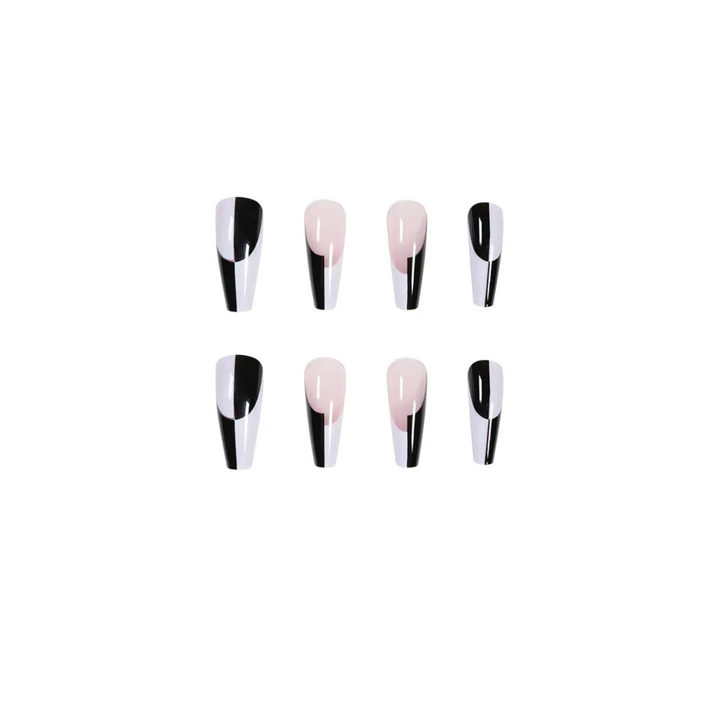 Set of 24 long black and white removable nail tips in JP1199 colour for matching manicures