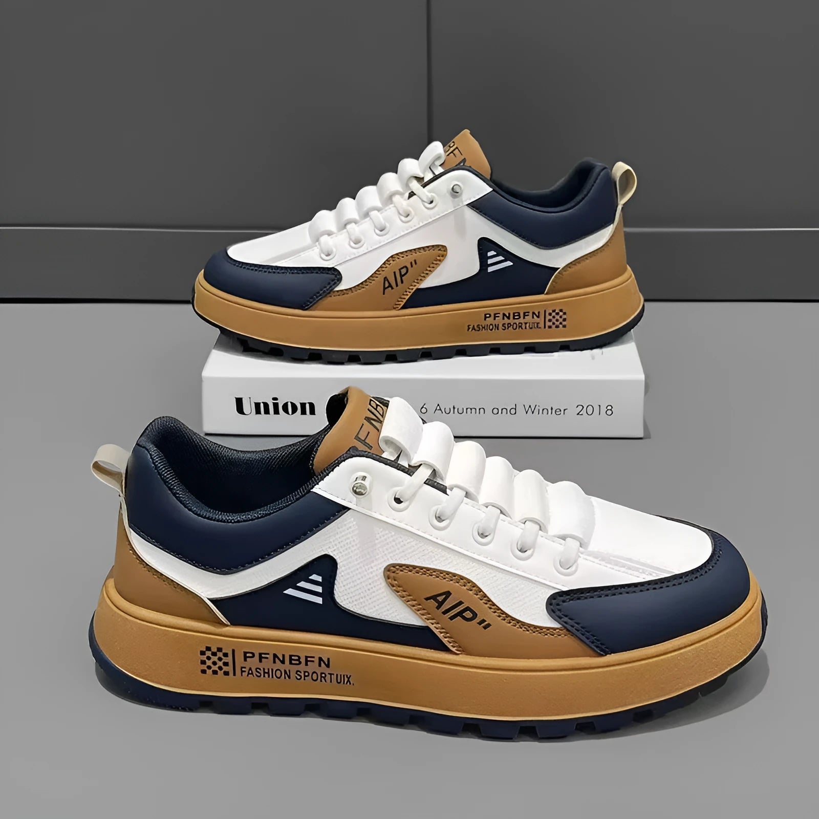 Men's white and accent colour casual shoes with round toe and artificial PU upper