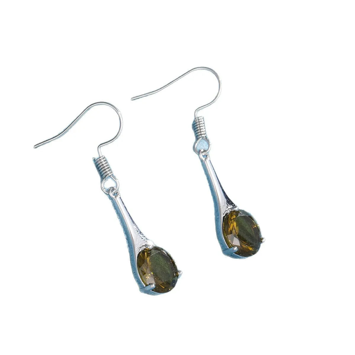 Olive green topaz drop earrings with water drop shape and retro style