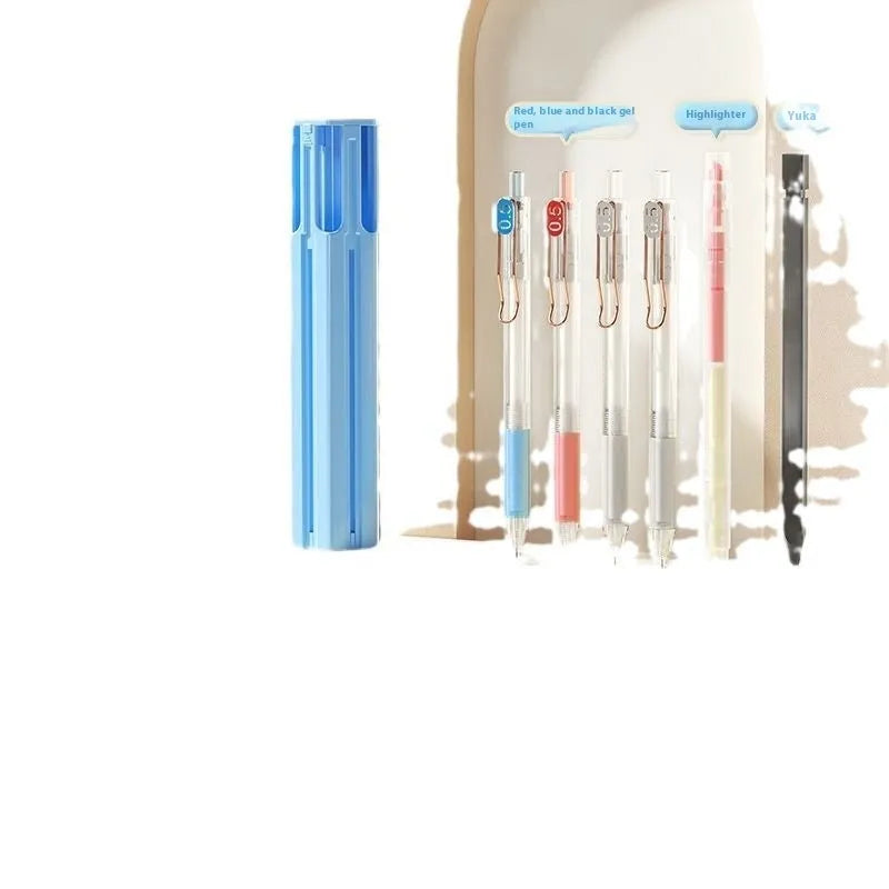 Plastic pressing pen pencil box in sky blue, vigorous white, or girl pink with six or sixteen-piece options