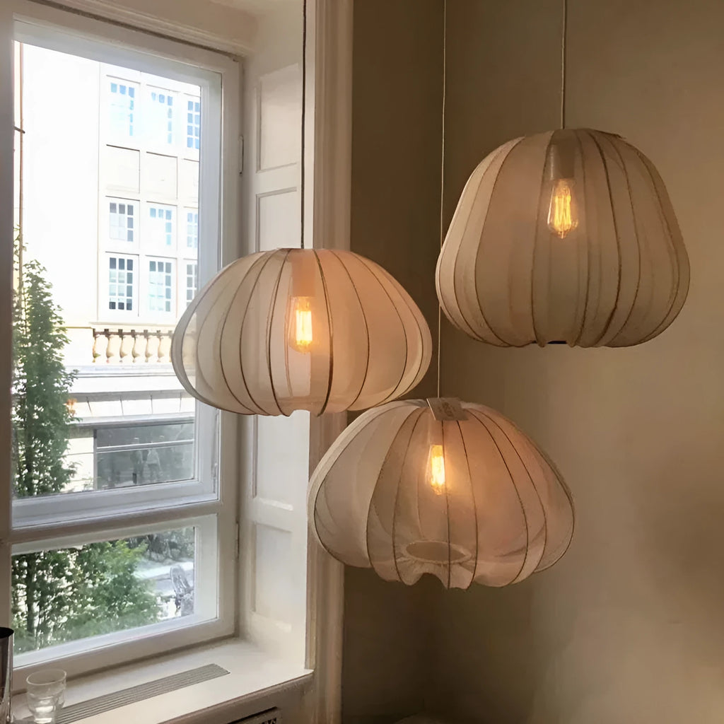 Japanese style pumpkin pendant ceiling lamp with iron construction and LED light source