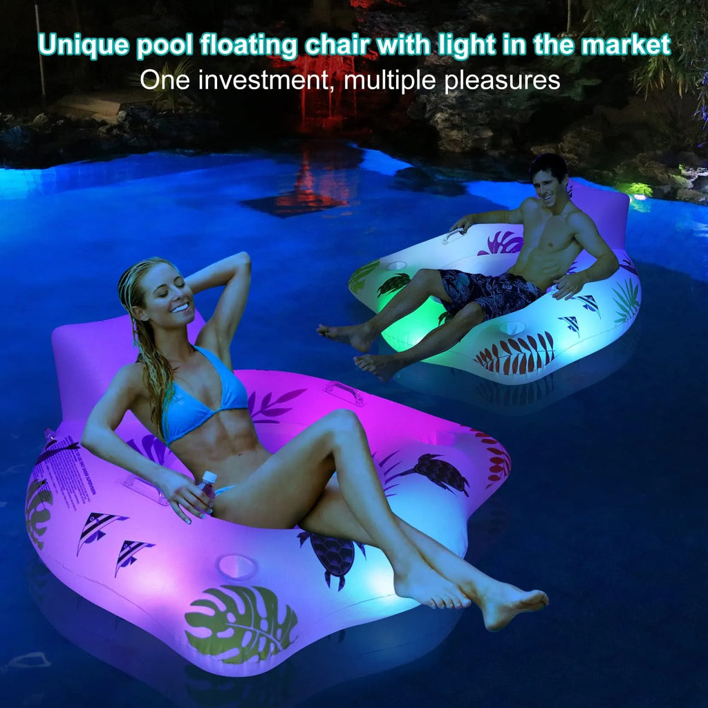 White U-shaped inflatable float with luminous elements for water seating