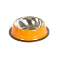 Stainless steel pet bowl with colourful melamine exterior and non-slip rubber base