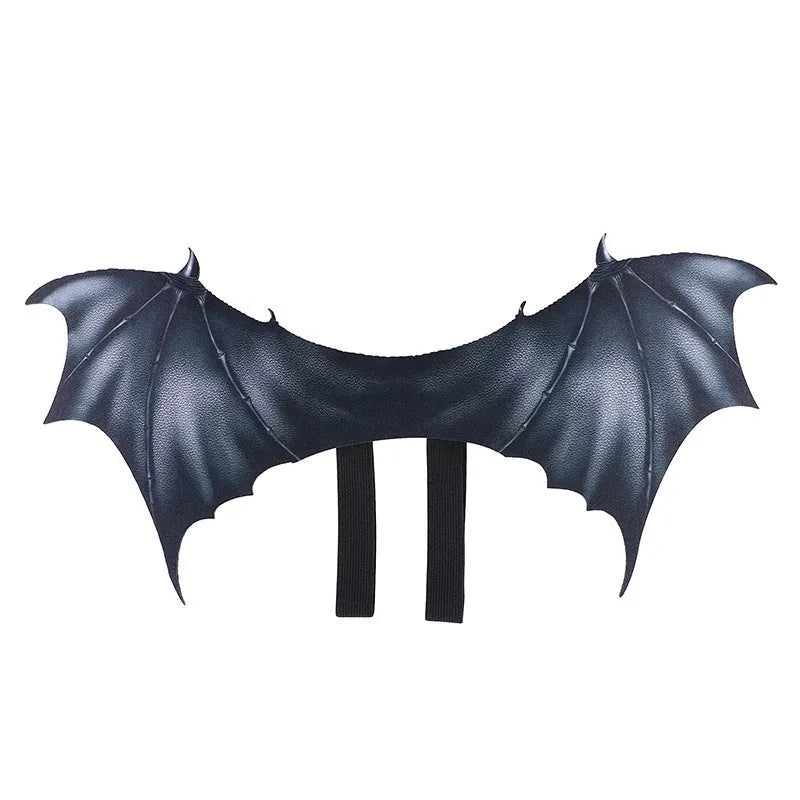 Black cloth bat wings Halloween costume for cats and dogs showing three size options