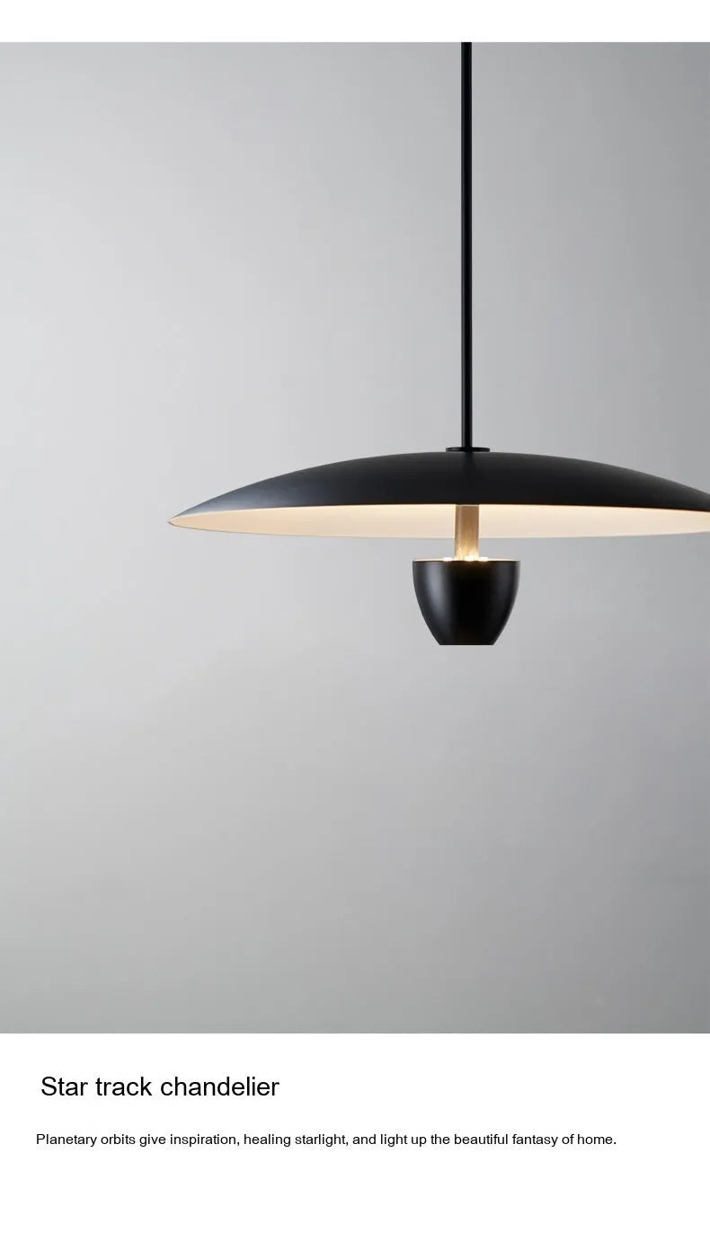 Black modern minimalist Nordic chandelier ceiling light fixture with 400mm diameter.