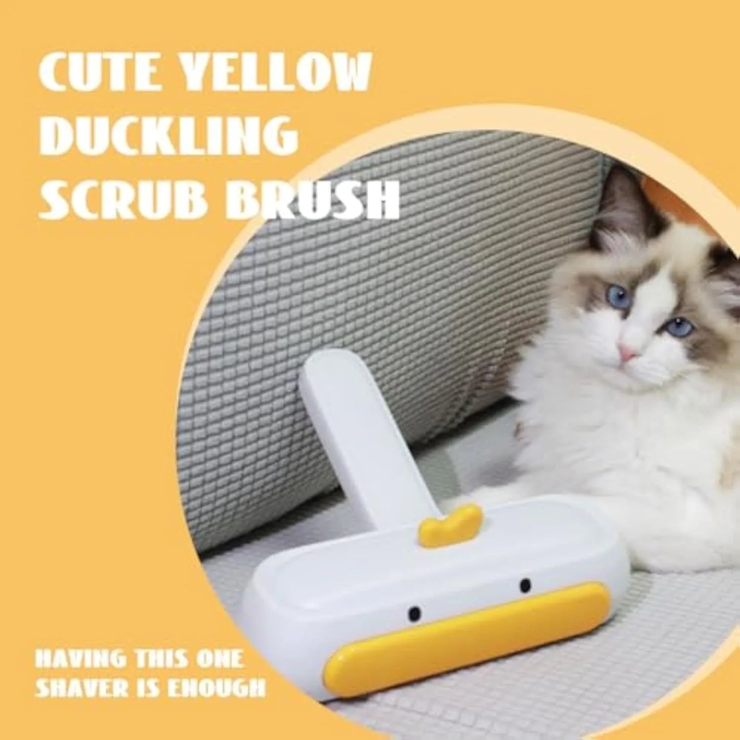 Portable pet hair remover with yellow duck cartoon design and polyester bristles