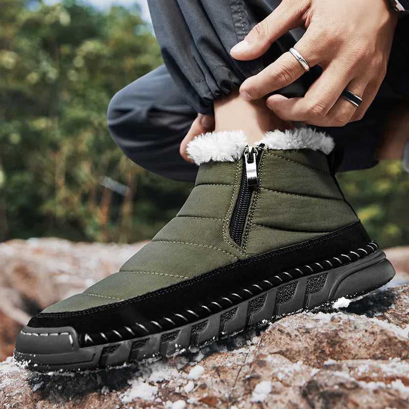 Men's plus size snow boots thickened warm lining non-slip rubber sole solid colour black