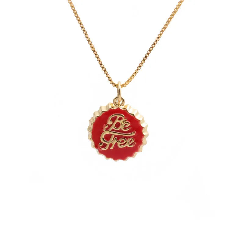 Copper bottle cap pendant necklace with gold plating on a 40cm box chain in various colours.