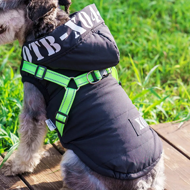 Winter dog clothes fleece-lined thickened waterproof jacket hooded in red for small to large dogs