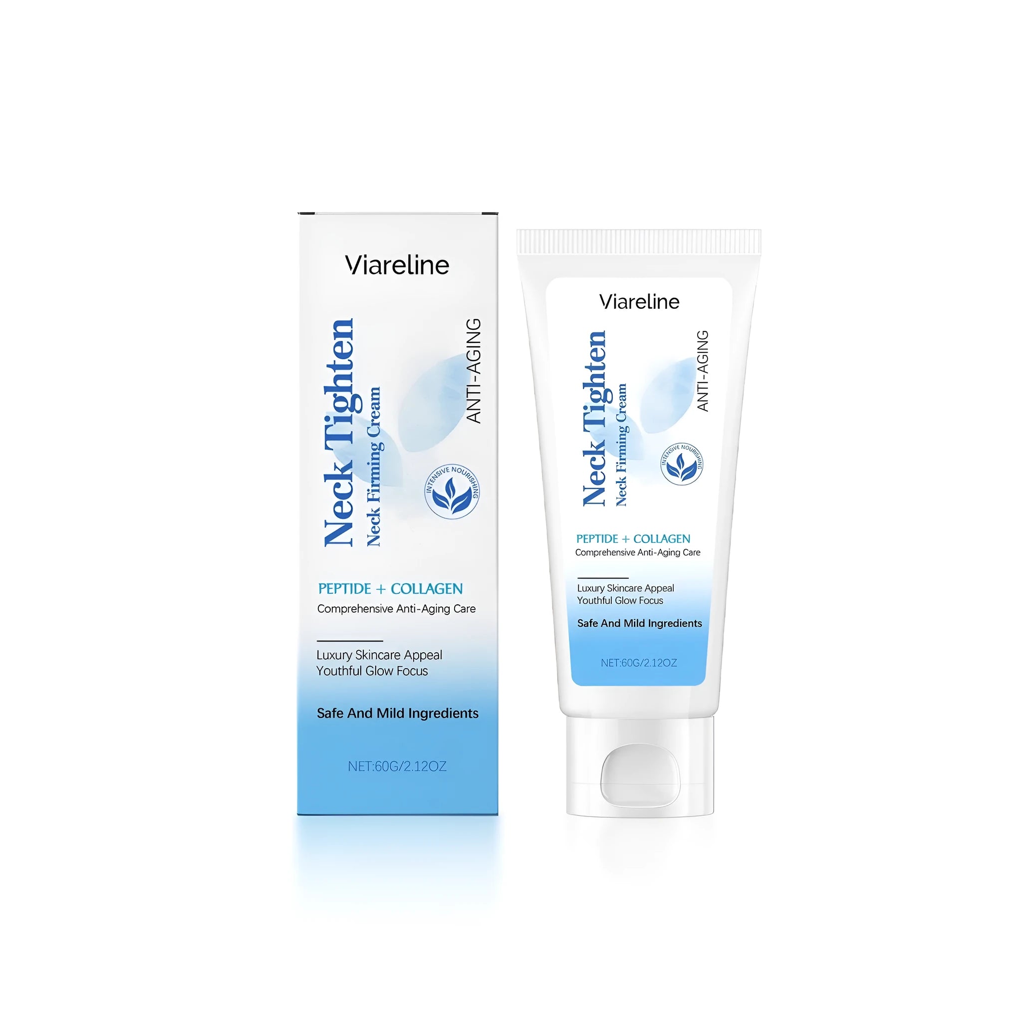 Neck moisturising and firming cream 60g with collagen and oligopeptide-1 in white packaging